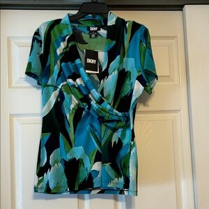 New with Tags DKNY Vibrant Tropical Faux Wrap Top